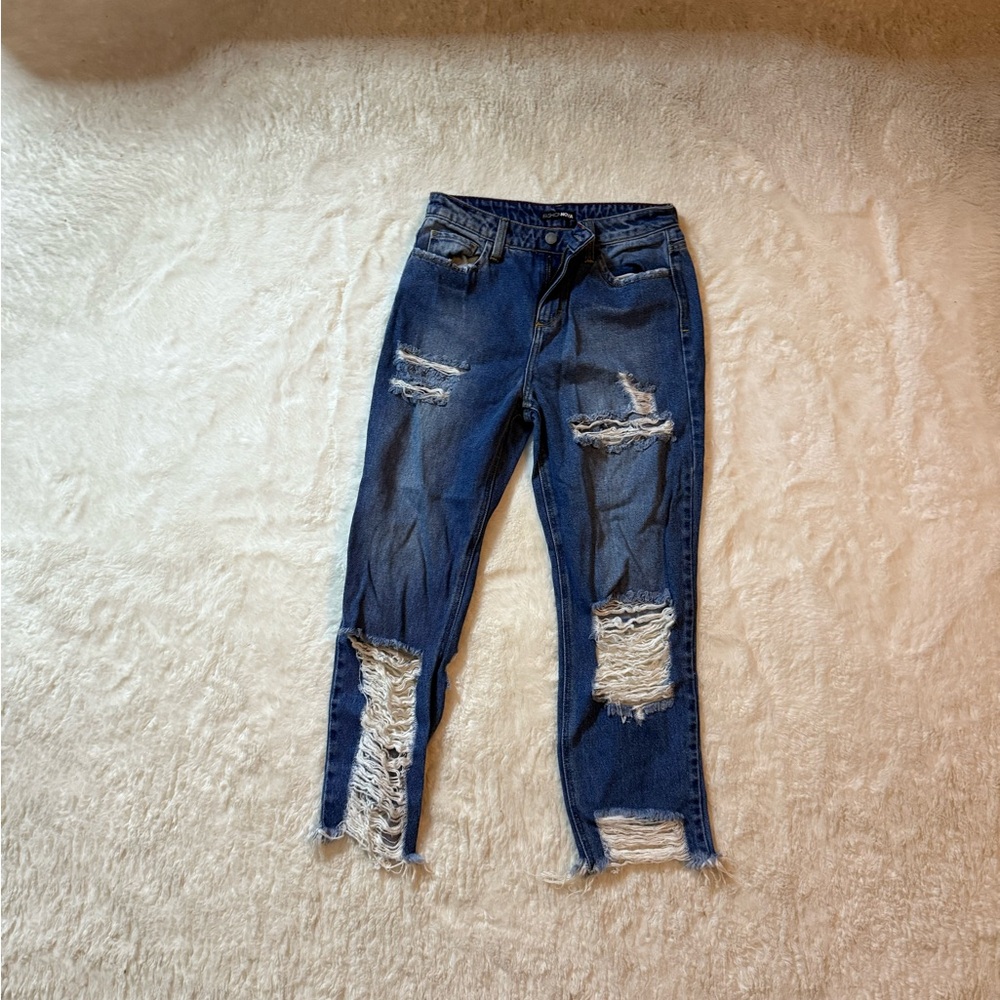 Fashion Nova Distressed Blue Straight Leg Jeans